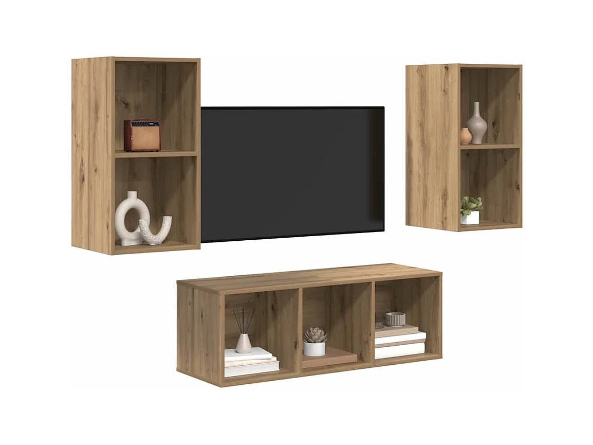Juego de muebles de TV | Gabinete de TV | Mueble de salón 3 pcs Roble artisan Madera contrachapada