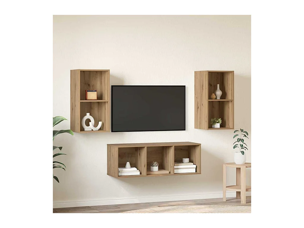 Juego de muebles de TV | Gabinete de TV | Mueble de salón 3 pcs Roble artisan Madera contrachapada