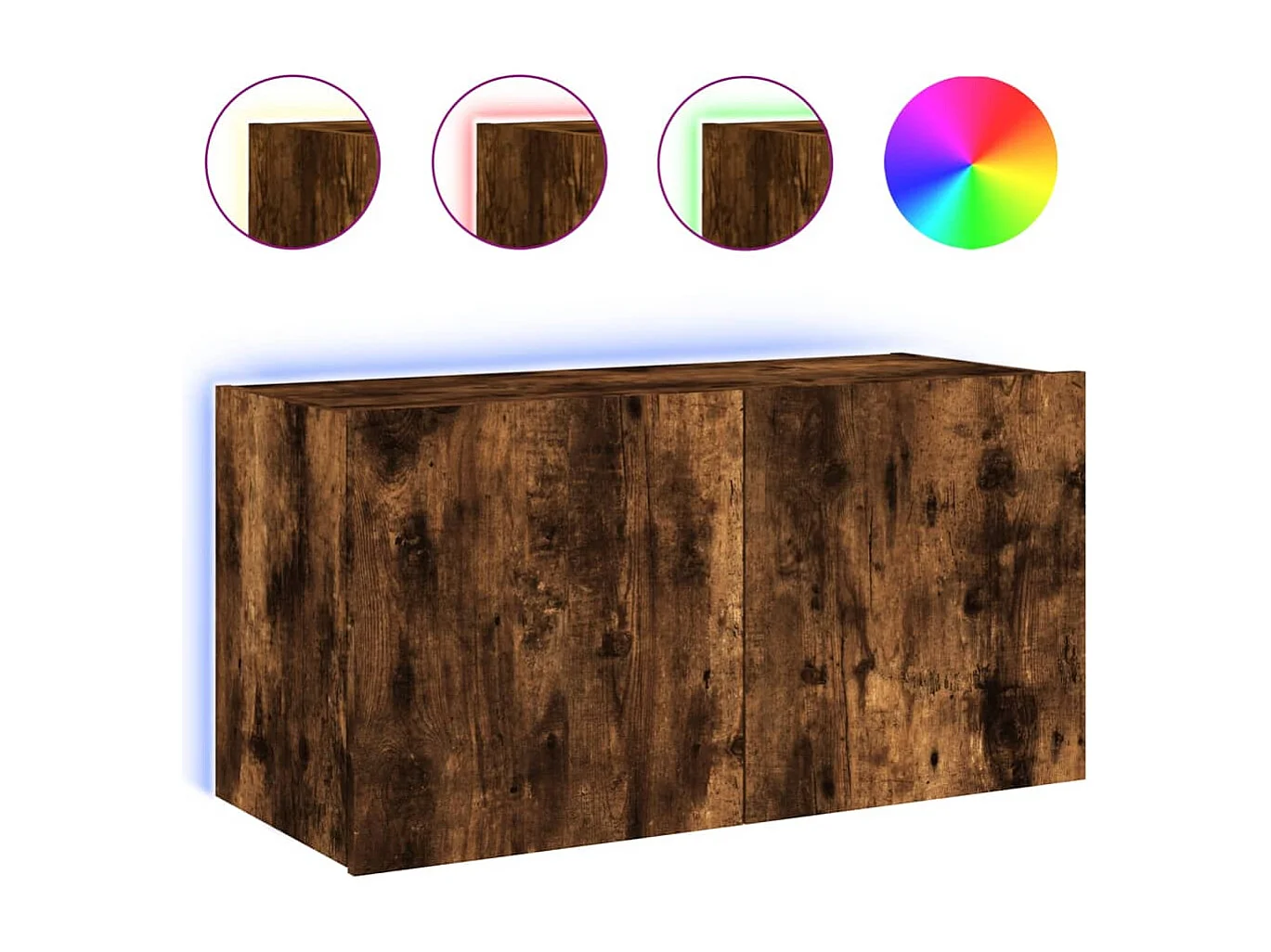 Mueble de TV | Mueble de salón de pared con luces LED roble ahumado 80x35x41 cm