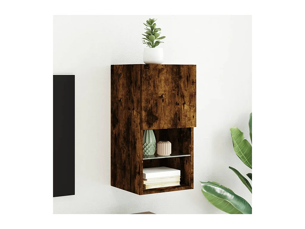 Mueble para TV  | Gabinete de TV |  Mueble de salón con luces LED roble ahumado 30,5x30x60 cm