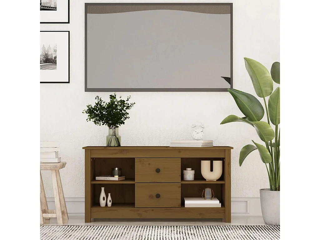 Meuble TV | Banc TV | Armoire TV Marron miel 103x36,5x52 cm Bois de pin massif