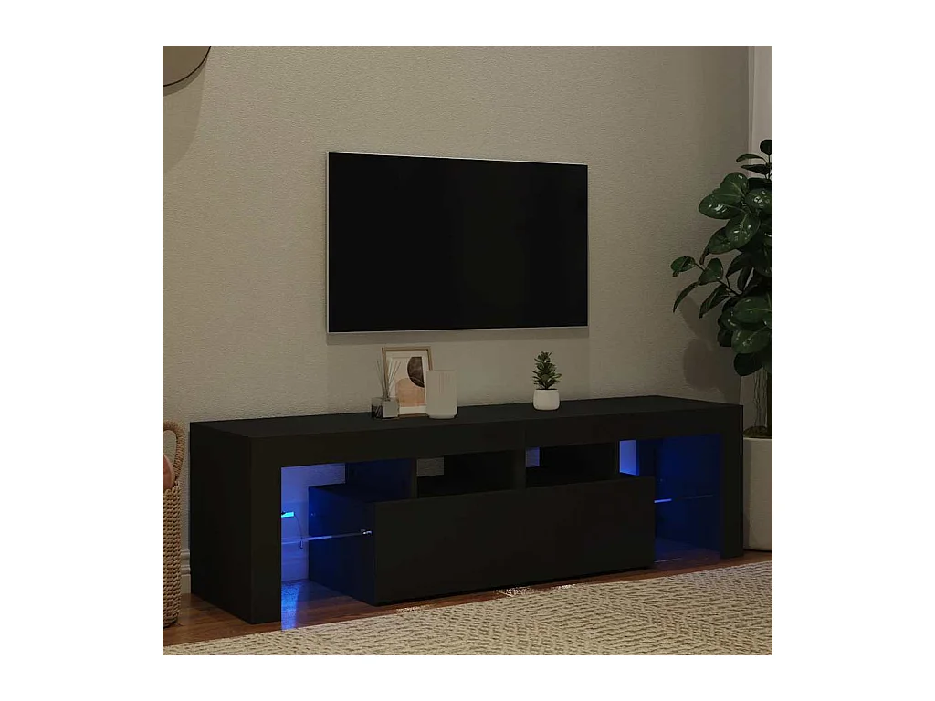 Meuble TV | Banc TV | Armoire TV avec lumières LED Noir 140x36,5x40 cm