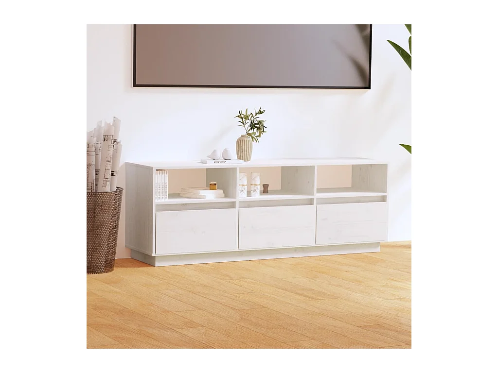 Mueble de TV | Mueble de salón de madera maciza de pino blanco 140x37x50 cm