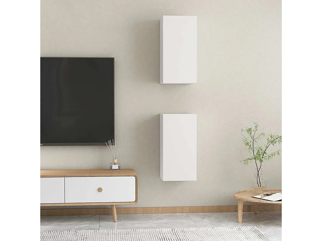 Meubles TV | Bancs TV | Armoires TV 2 pcs Blanc 30,5x30x60 cm Bois d’ingénierie