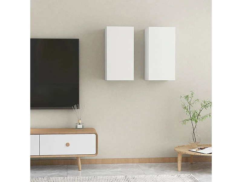 Meubles TV | Bancs TV | Armoires TV 2 pcs Blanc 30,5x30x60 cm Bois d’ingénierie