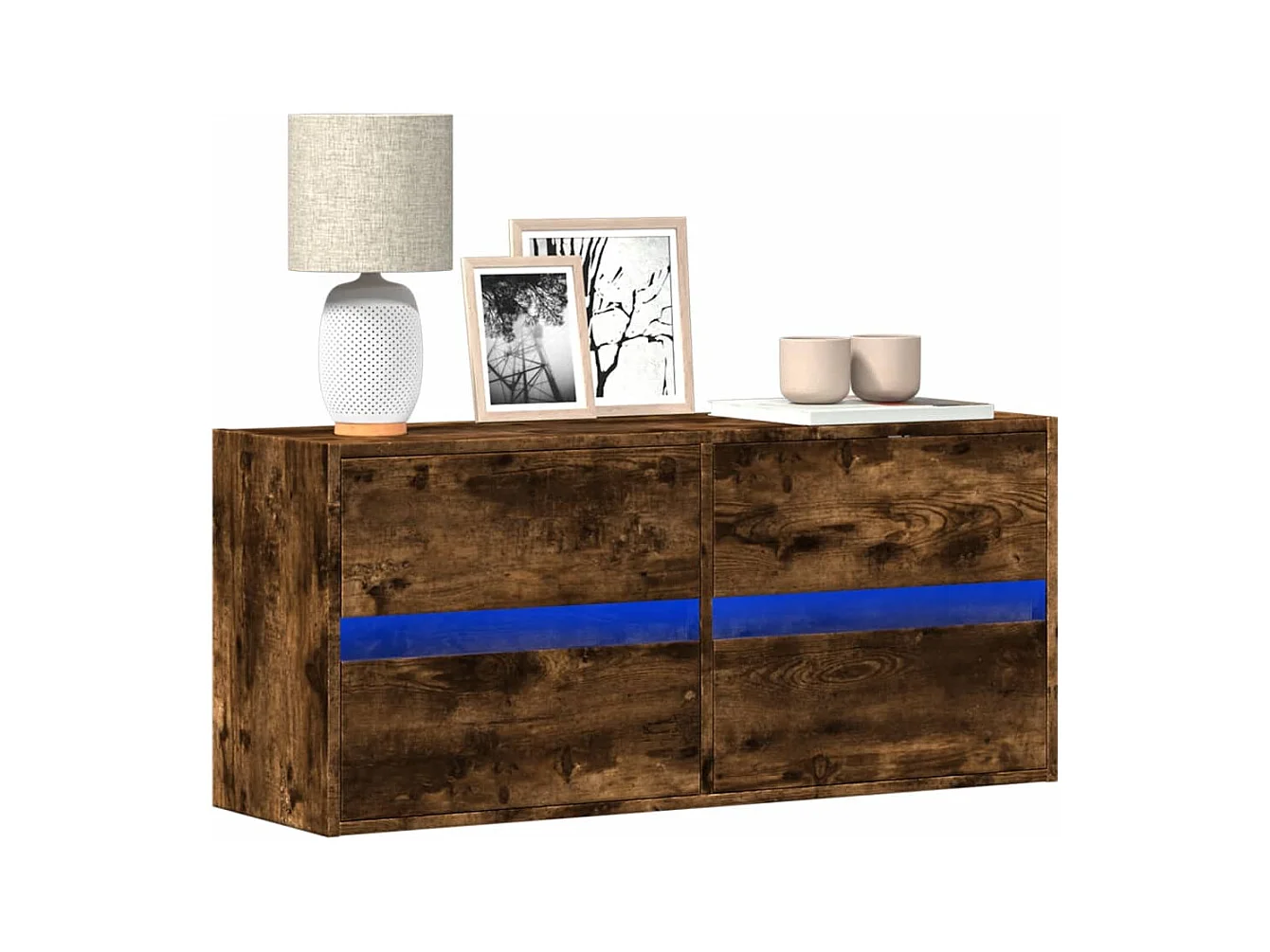 Meuble TV | Banc TV | Armoire TV mural avec lumières LED chêne fumé 100x31x45 cm