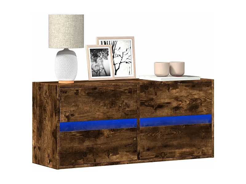 Meuble TV | Banc TV | Armoire TV mural avec lumières LED chêne fumé 100x31x45 cm