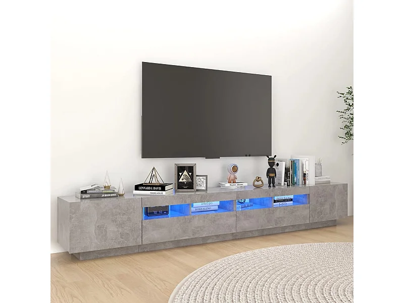 Meuble TV | Banc TV | Armoire TV avec lumières LED Gris béton 260x35x40 cm