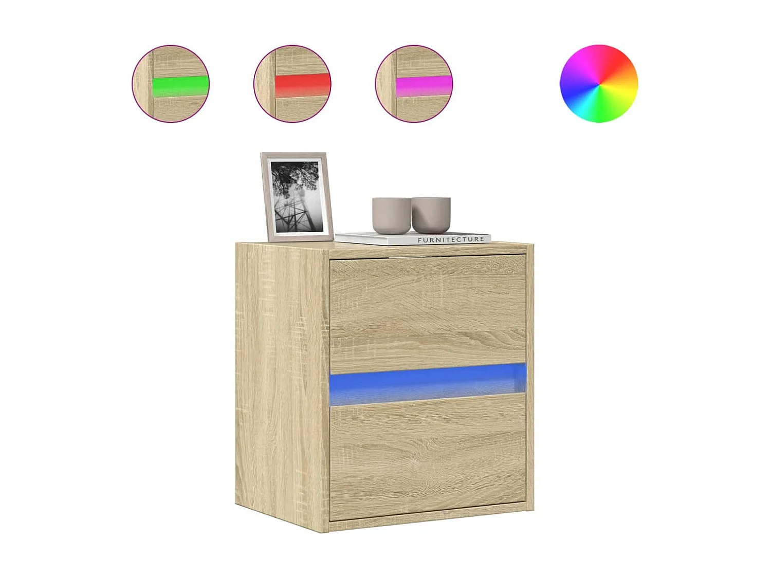 Meuble TV | Banc TV | Armoire TV mural avec lumières LED chêne sonoma 41x31x45 cm