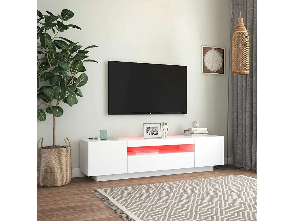 Meuble TV | Banc TV | Armoire TV avec lumières LED blanc 160x35x40 cm