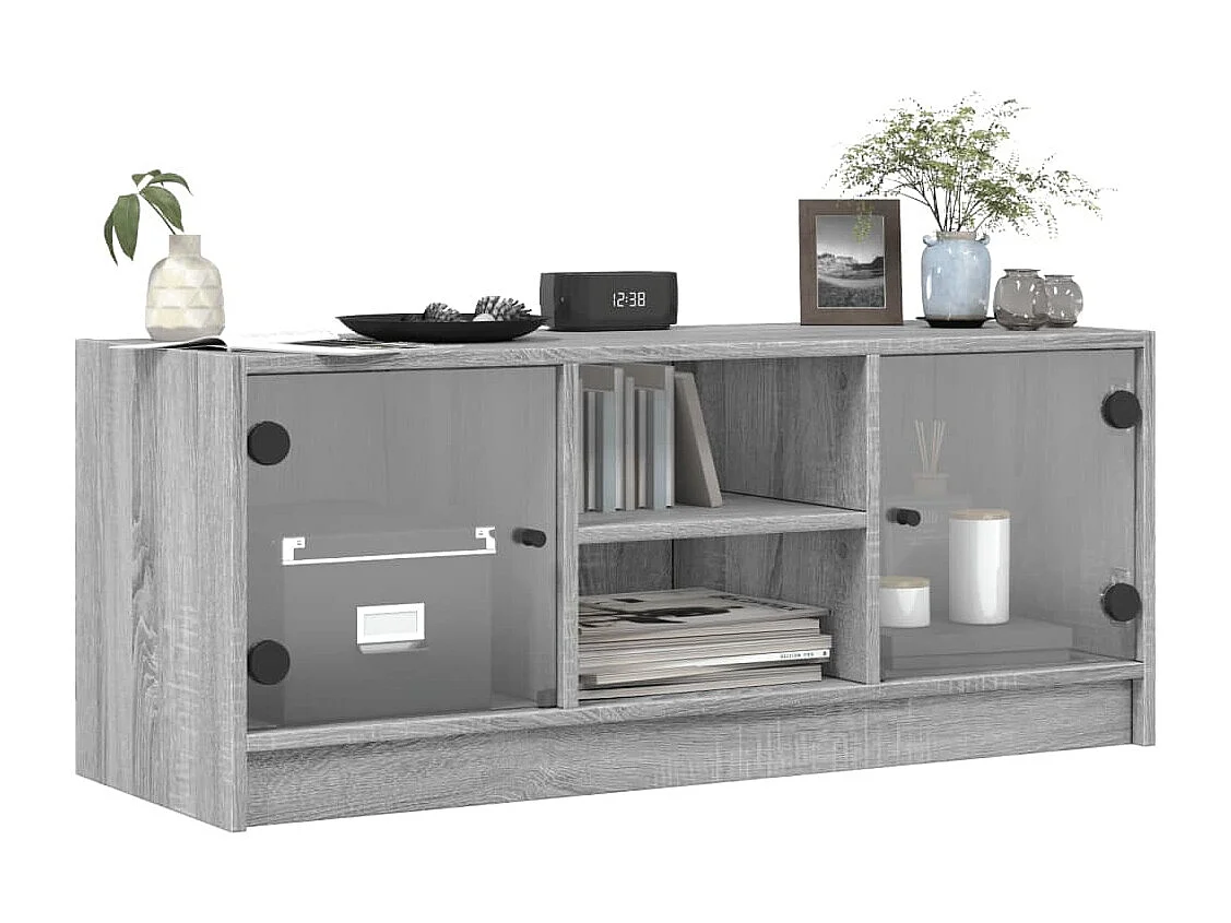 Mueble de TV | Mueble de salón con puertas de vidrio gris Sonoma 102x37x42 cm
