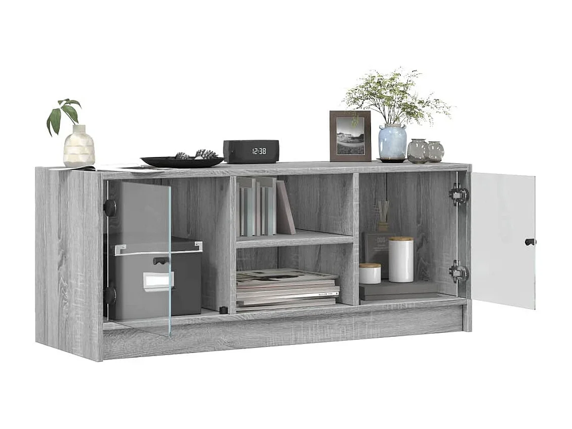 Mueble de TV | Mueble de salón con puertas de vidrio gris Sonoma 102x37x42 cm