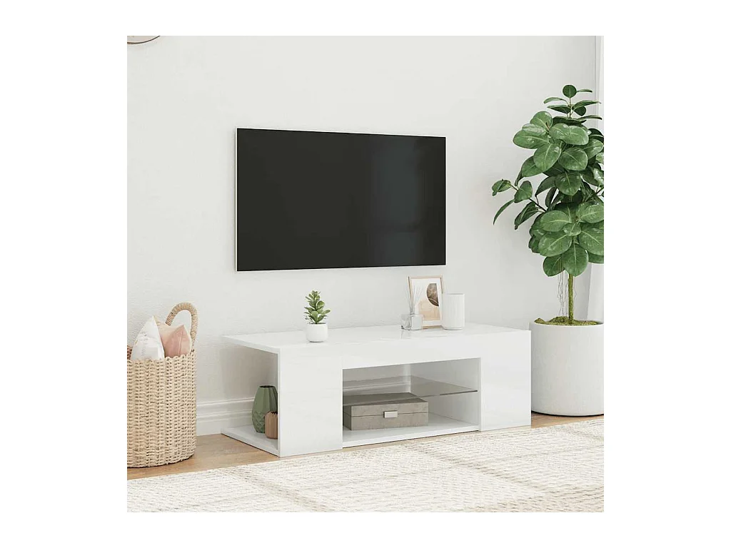 Mueble de TV | Mueble de salón con luces LED blanco brillante 90x39x30 cm