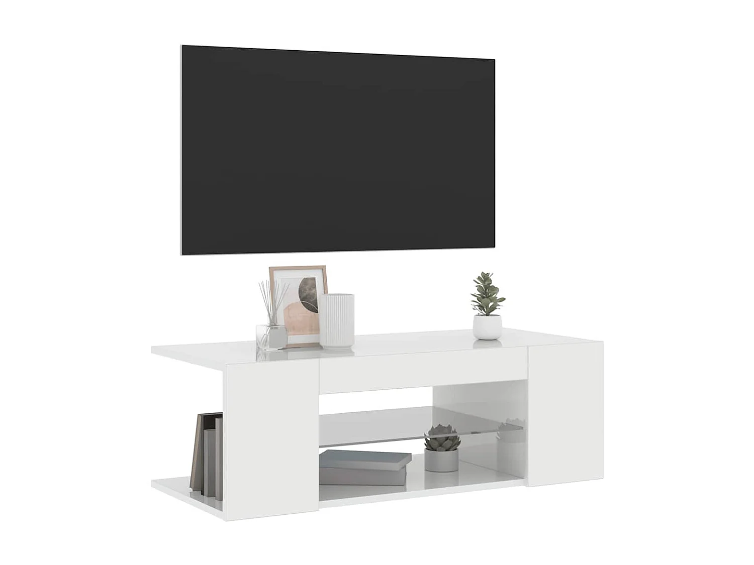 Mueble de TV | Mueble de salón con luces LED blanco brillante 90x39x30 cm