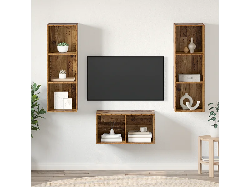 TV-kast | Tv-meubel | Tv-Bank set met plank Oud hout 37 x 37 x 107 cm Bewerkt hout
