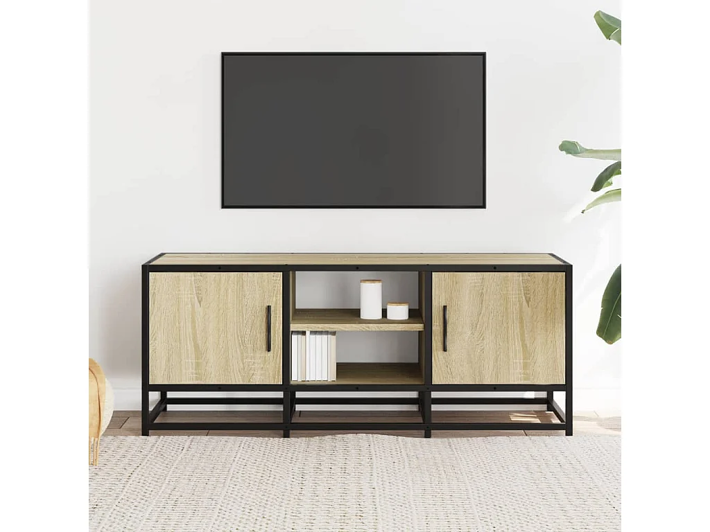 Meuble TV | Banc TV | Armoire TV chêne sonoma 100x35x41 cm bois d'ingénierie et métal