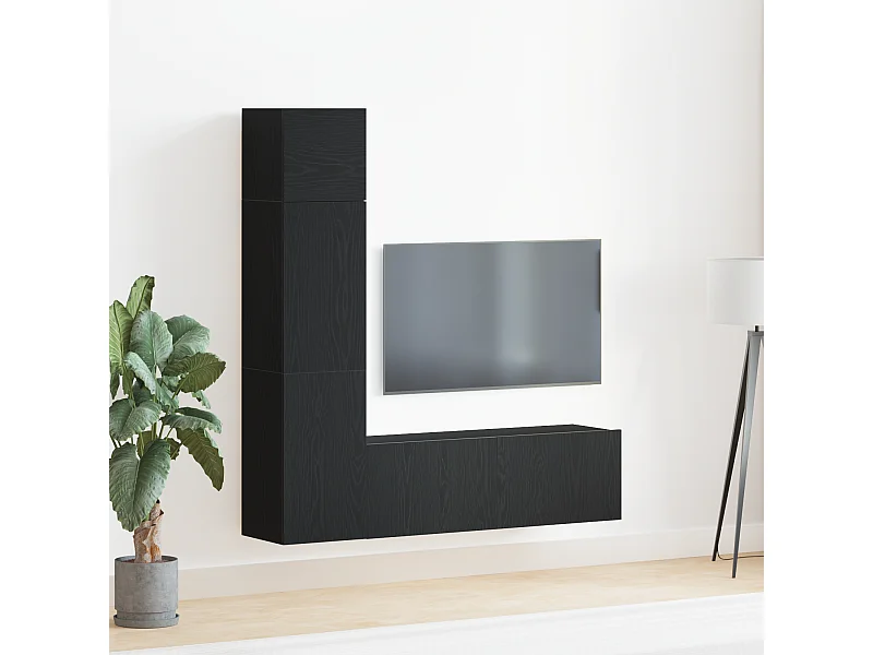 3-delige Wandmontage TV Eenheid Set in Zwart Eiken