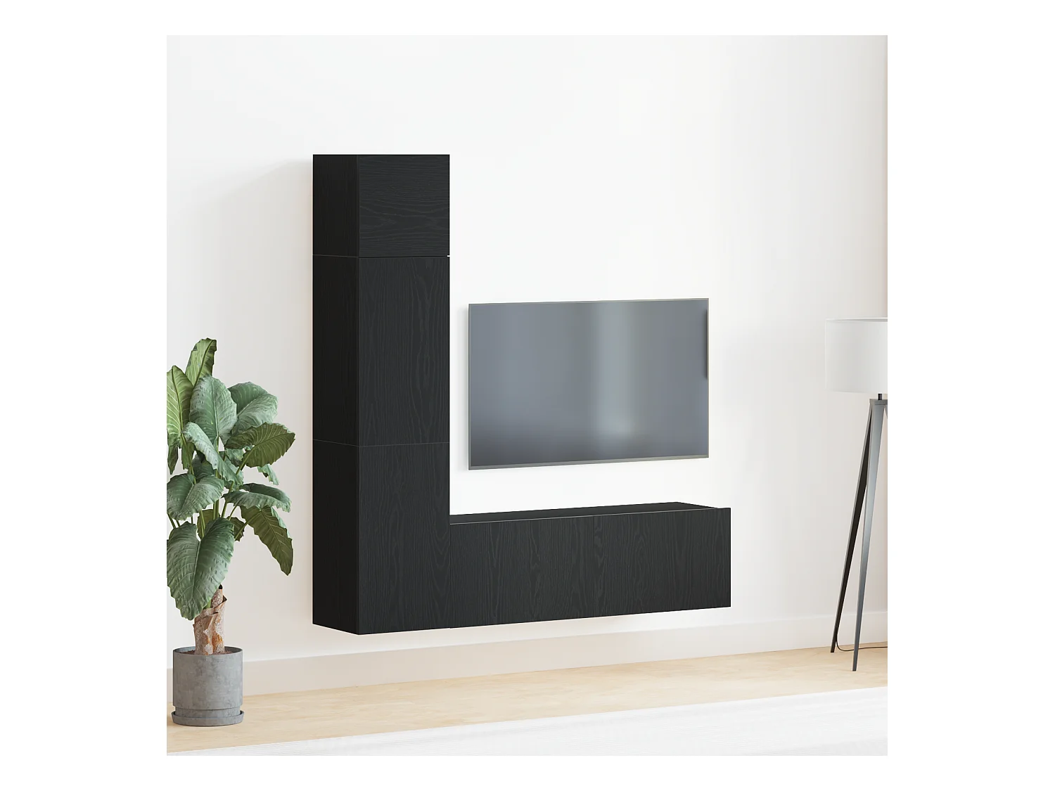 3-delige Wandmontage TV Eenheid Set in Zwart Eiken