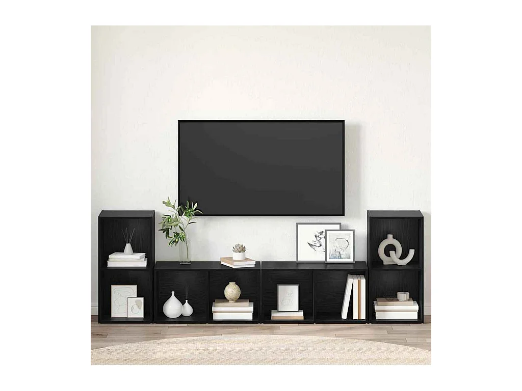 Conjunto de Mueble de TV | Mueble de salón 4 pcs Roble negro 37 x 35 x 72 cm