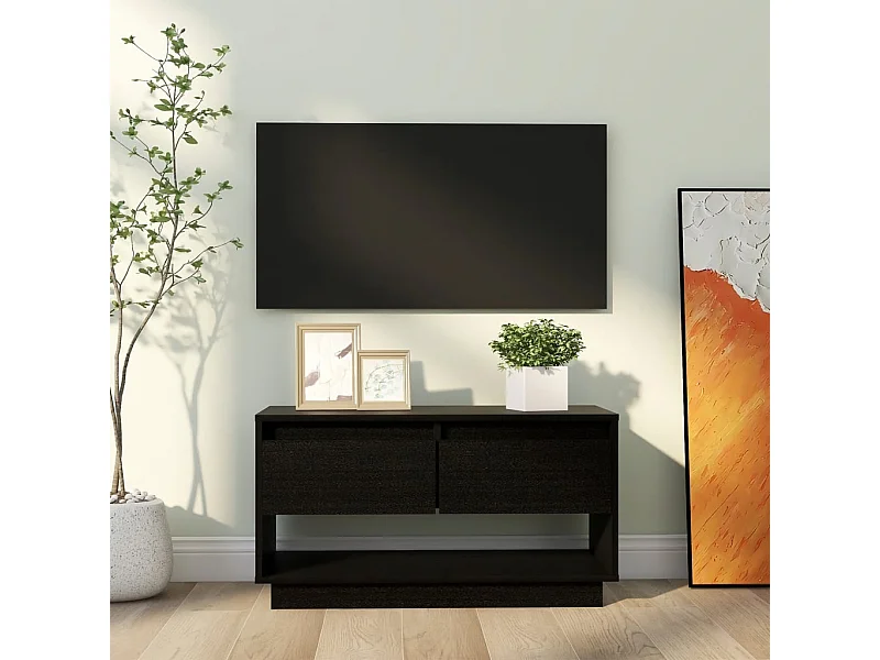 Mueble de TV | Mueble de salón de madera maciza de pino negro 74x34x40 cm
