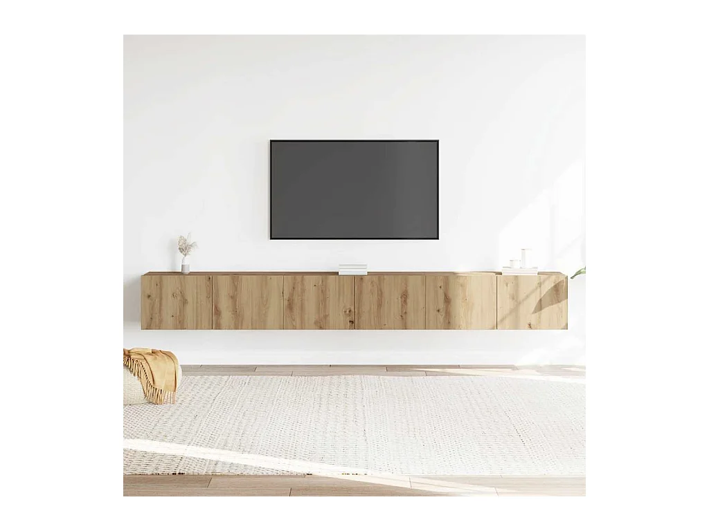 3-delig Tv-meubelset | Tv-Bank | TV-kast wandmontage bewerkt hout artisanaal eiken