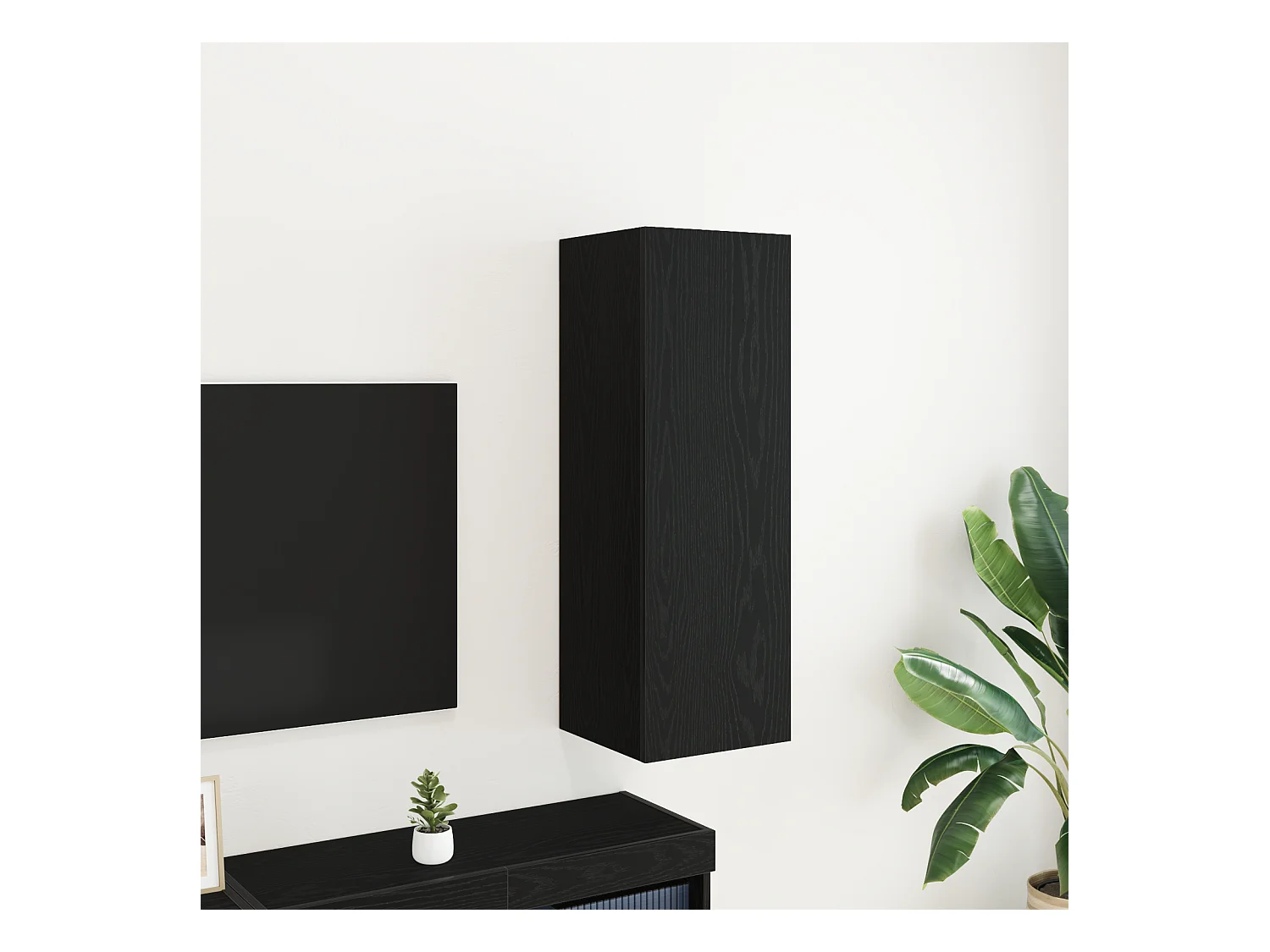Meuble TV | Banc TV | Armoire TV mural en chêne noir - 30,5 x 30 x 90 cm, fait en bois d'ingénierie.