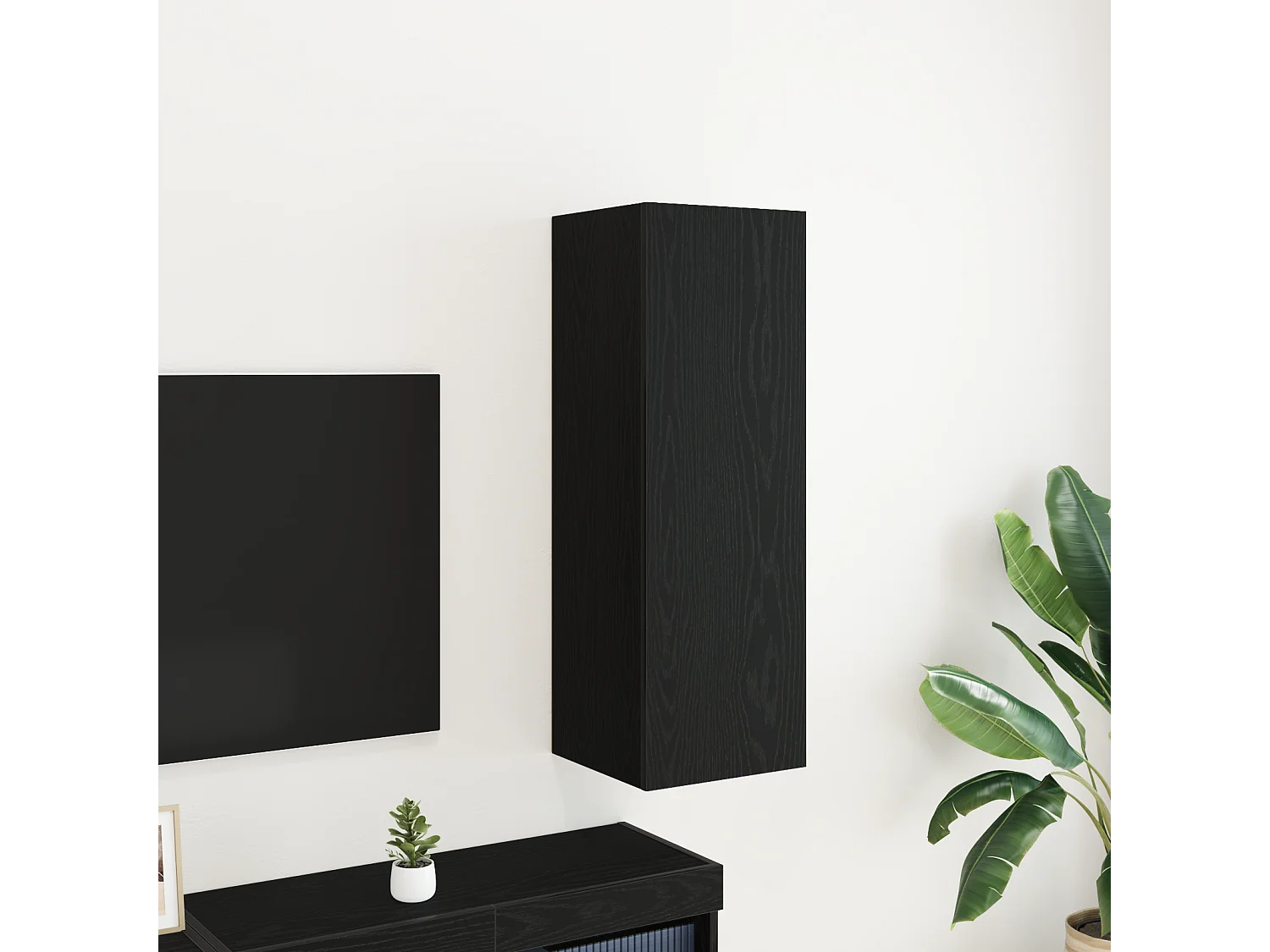 Wandgemonteerde TV Meubel | Tv-Bank | TV-kast in Zwart Eiken - 30,5 x 30 x 90 cm, Van Gelaagd Hout