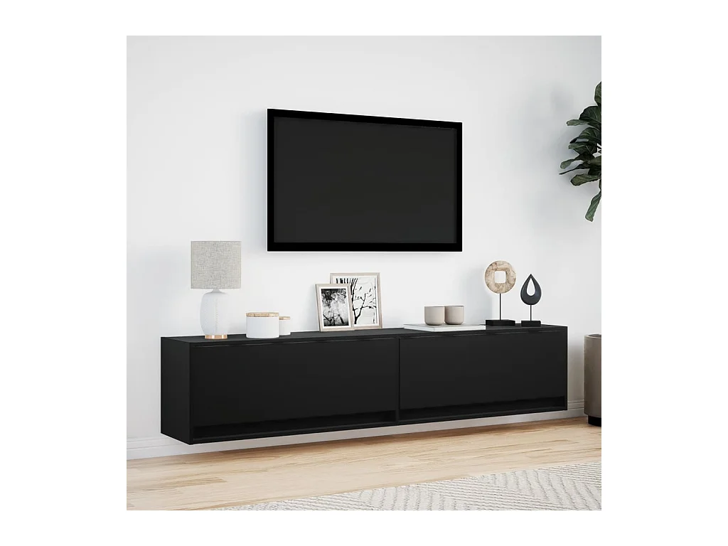 Mueble de TV | Mueble de salón de pared con LED negro 180x31x38 cm