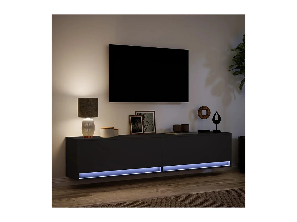 Mueble de TV | Mueble de salón de pared con LED negro 180x31x38 cm
