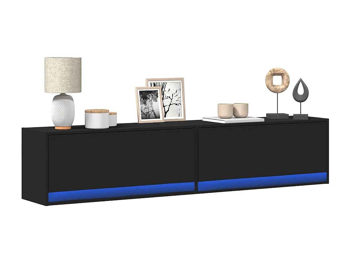 Mueble de TV | Mueble de salón de pared con LED negro 180x31x38 cm