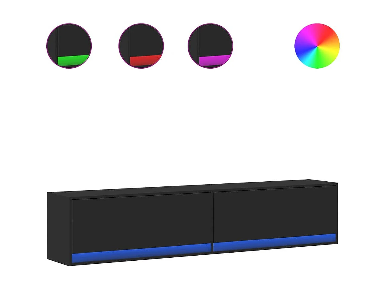 Mueble de TV | Mueble de salón de pared con LED negro 180x31x38 cm