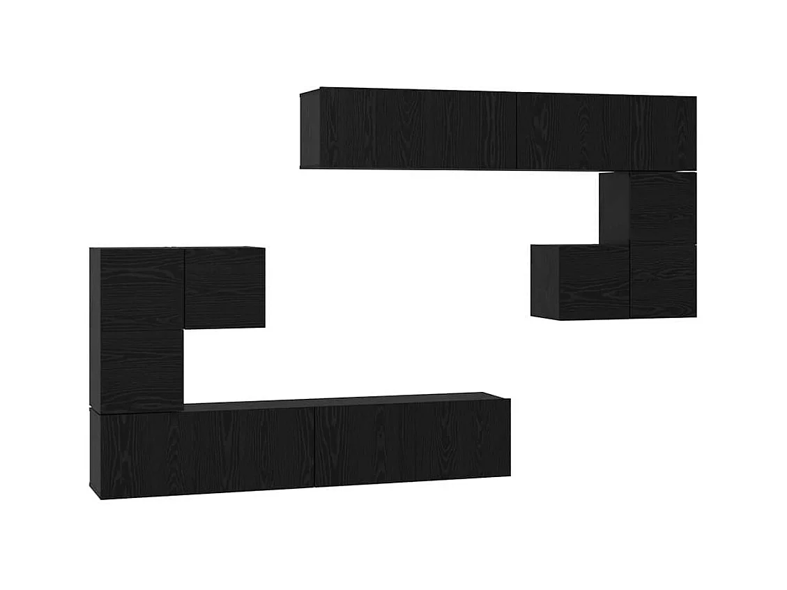 Tv-meubelset | Tv-Bank | TV-kast met opslag met de deur 8 pcs Zwart eiken