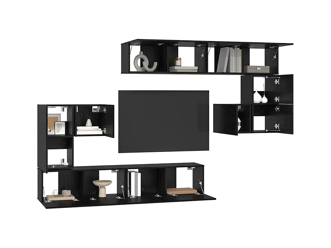 Tv-meubelset | Tv-Bank | TV-kast met opslag met de deur 8 pcs Zwart eiken