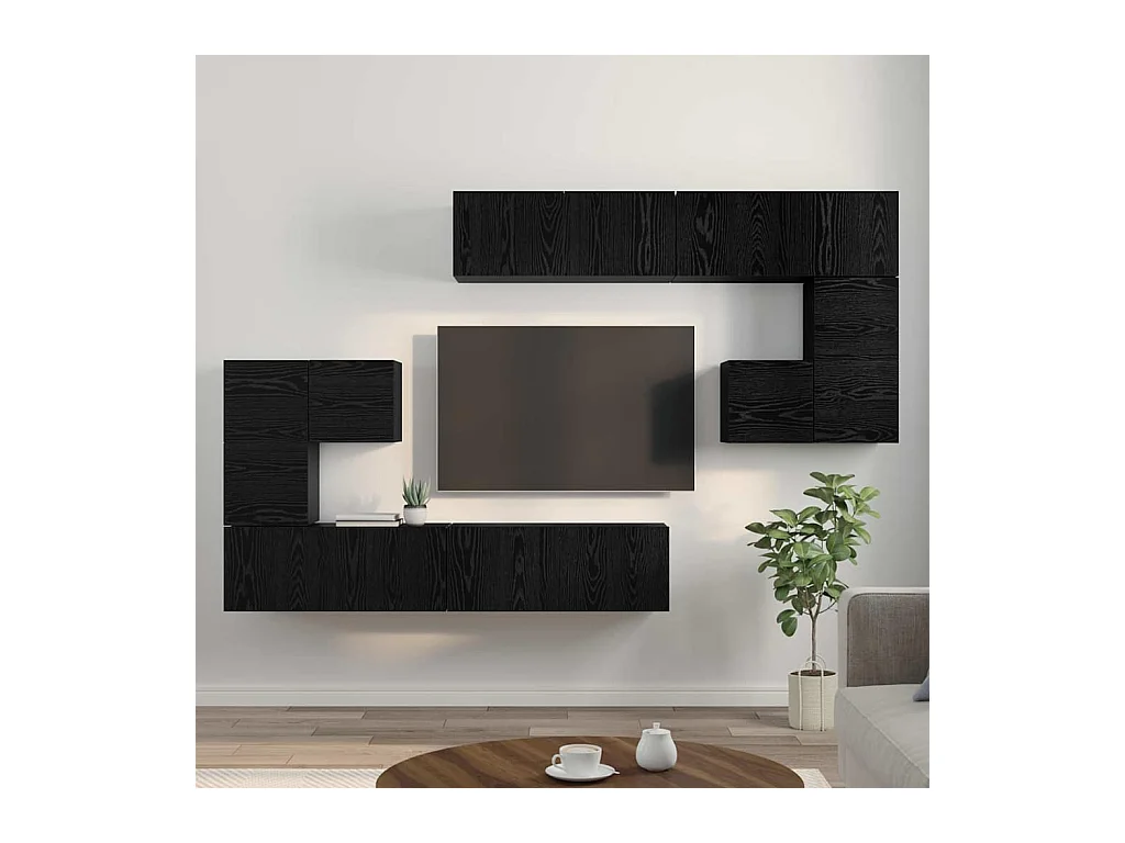 Tv-meubelset | Tv-Bank | TV-kast met opslag met de deur 8 pcs Zwart eiken