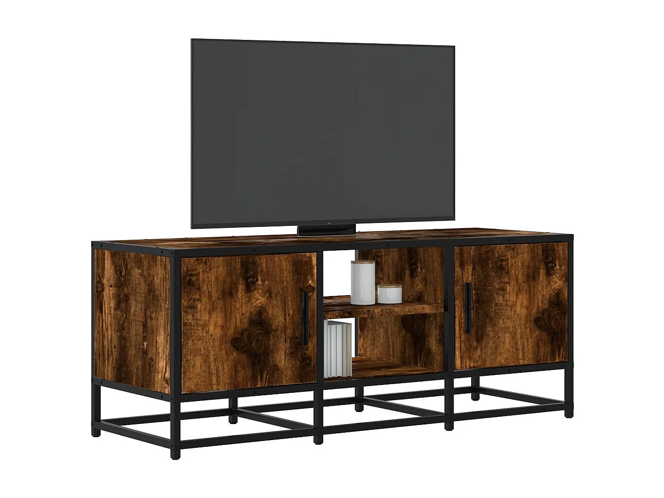 Meuble TV | Banc TV | Armoire TV chêne fumé 100x35x41 cm bois d'ingénierie et métal