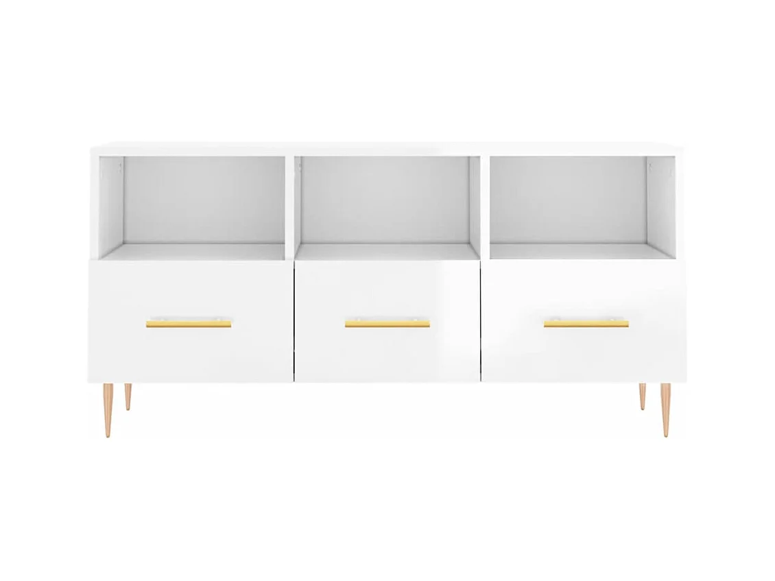 Mueble de TV | Mueble de salón madera contrachapada blanco brillo 102x36x50 cm