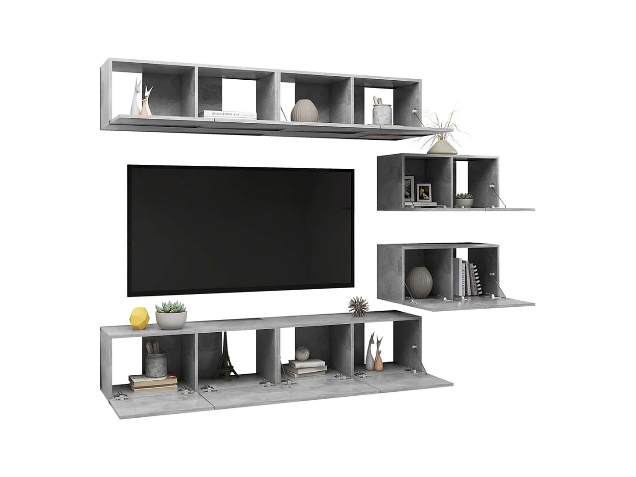 Set muebles de salón TV | Gabinetes de TV |  Muebles de TV 6 pzas madera ingeniería gris hormigón