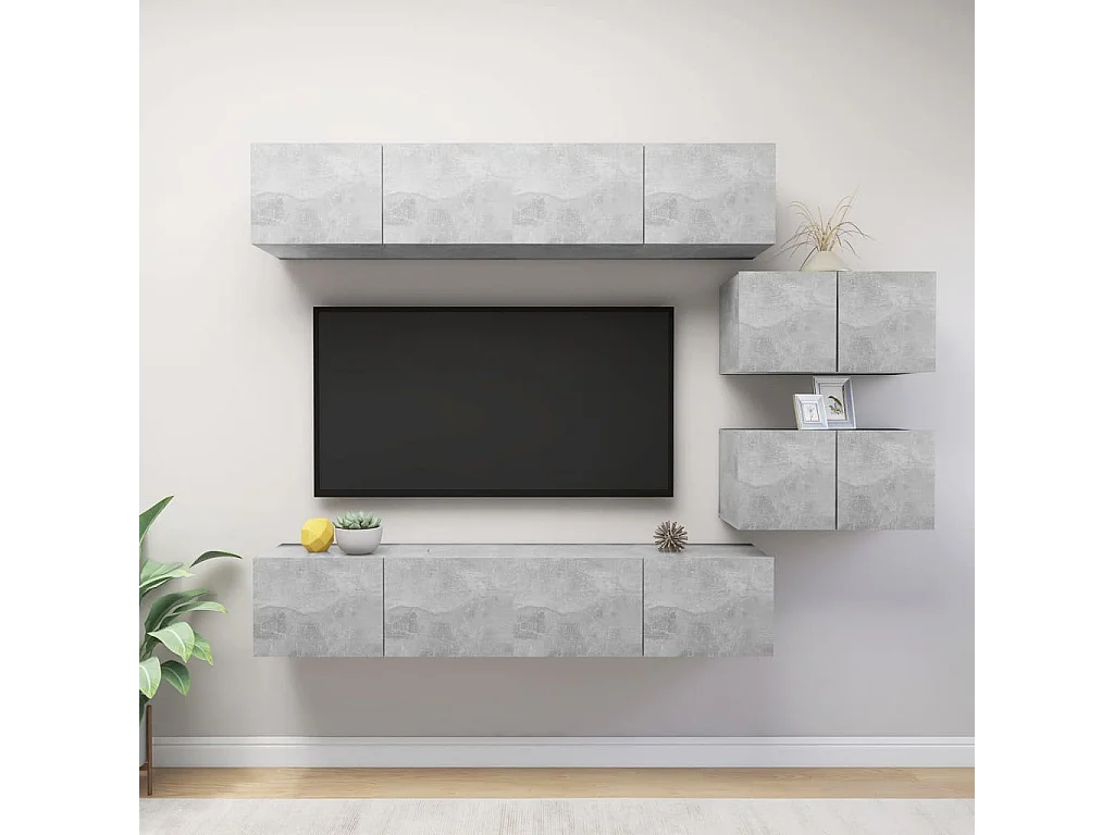 Ensemble de meubles TV | Bancs TV | Armoires TV 6 pcs Gris béton Bois d'ingénierie
