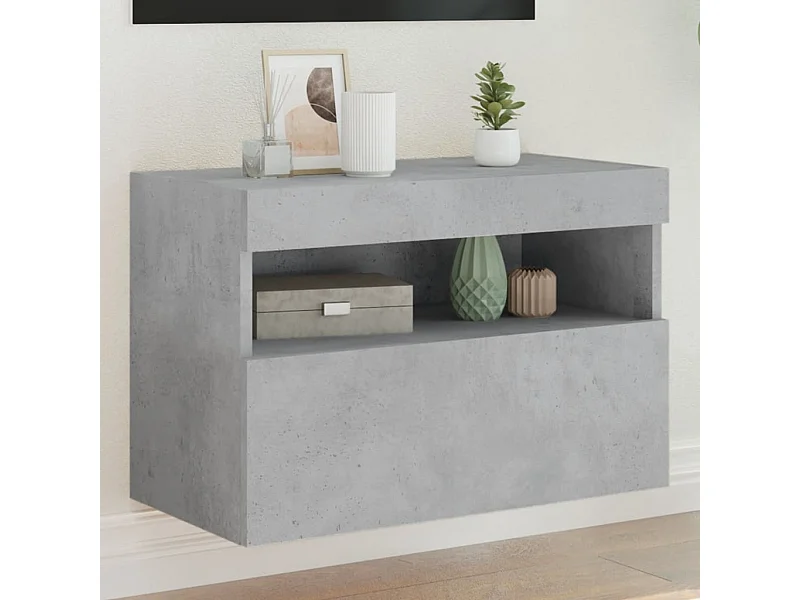 Mueble de TV | Mueble de salón de pared con luces LED gris hormigón 60x30x40 cm