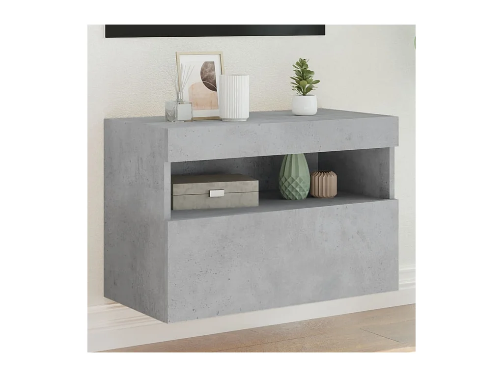 Meuble TV | Banc TV | Armoire TV mural avec lumières LED gris béton 60x30x40 cm