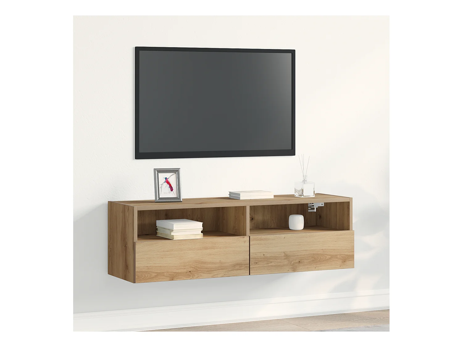 Meuble TV | Banc TV | Armoire TV mural en chêne artisanal 100x30x30 cm en bois d'ingénierie