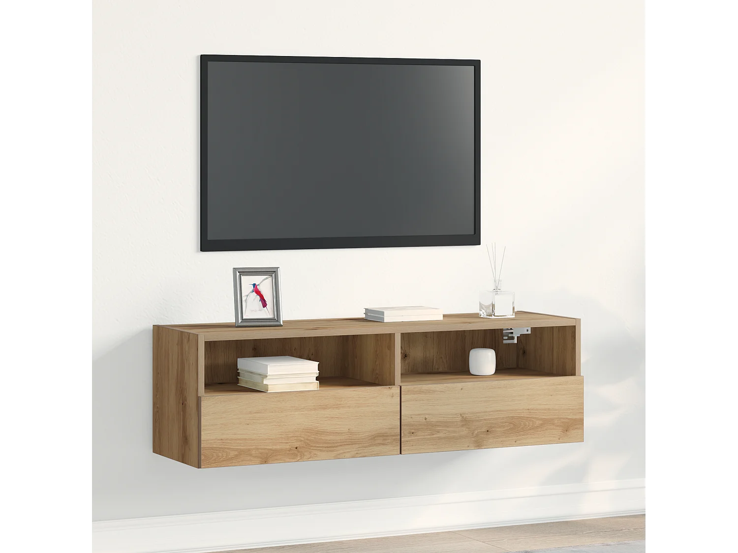 Meuble TV | Banc TV | Armoire TV mural en chêne artisanal 100x30x30 cm en bois d'ingénierie
