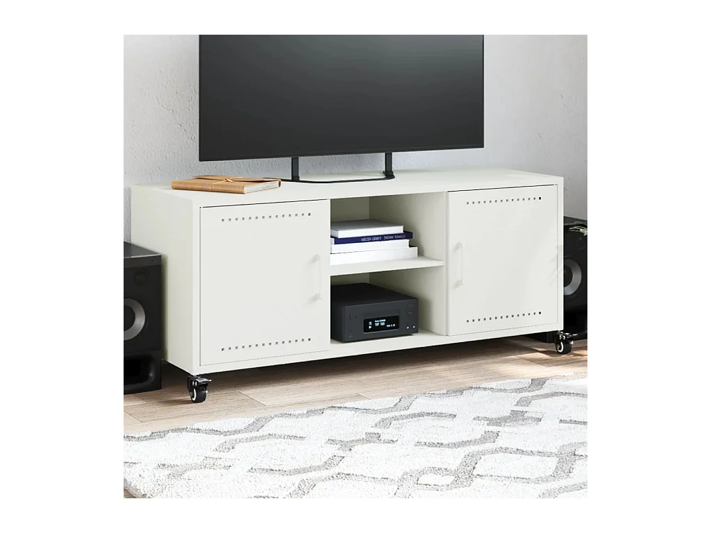 Mueble de TV | Mueble de salón acero blanco 100,5x39x43,5 cm