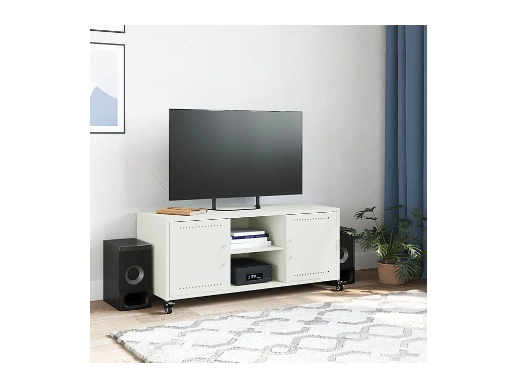 Mueble de TV | Mueble de salón acero blanco 100,5x39x43,5 cm