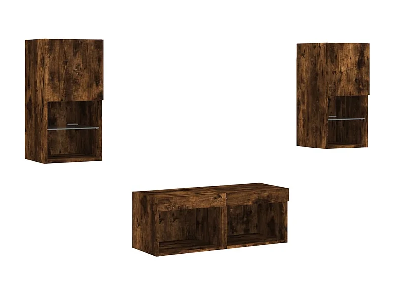 Muebles de TV | Gabinetes de TV |  Muebles de salón de pared con luces LED 4 piezas roble ahumado