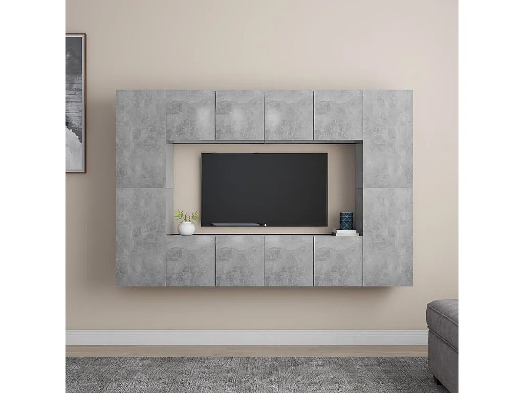 Set de Muebles de salón | Gabinetes de TV |  Muebles de TV 8 pzas madera ingeniería gris hormigón