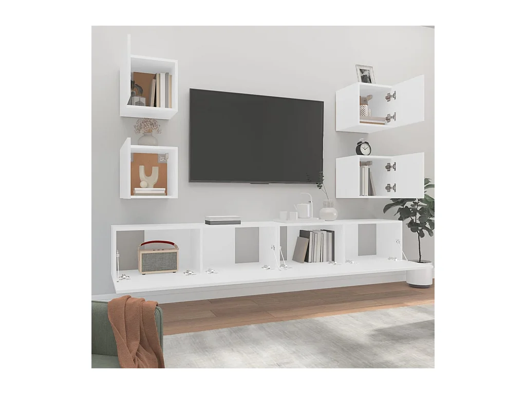Set de muebles para TV  | Gabinetes de TV |  Muebles de salón 6 piezas madera contrachapada blanco