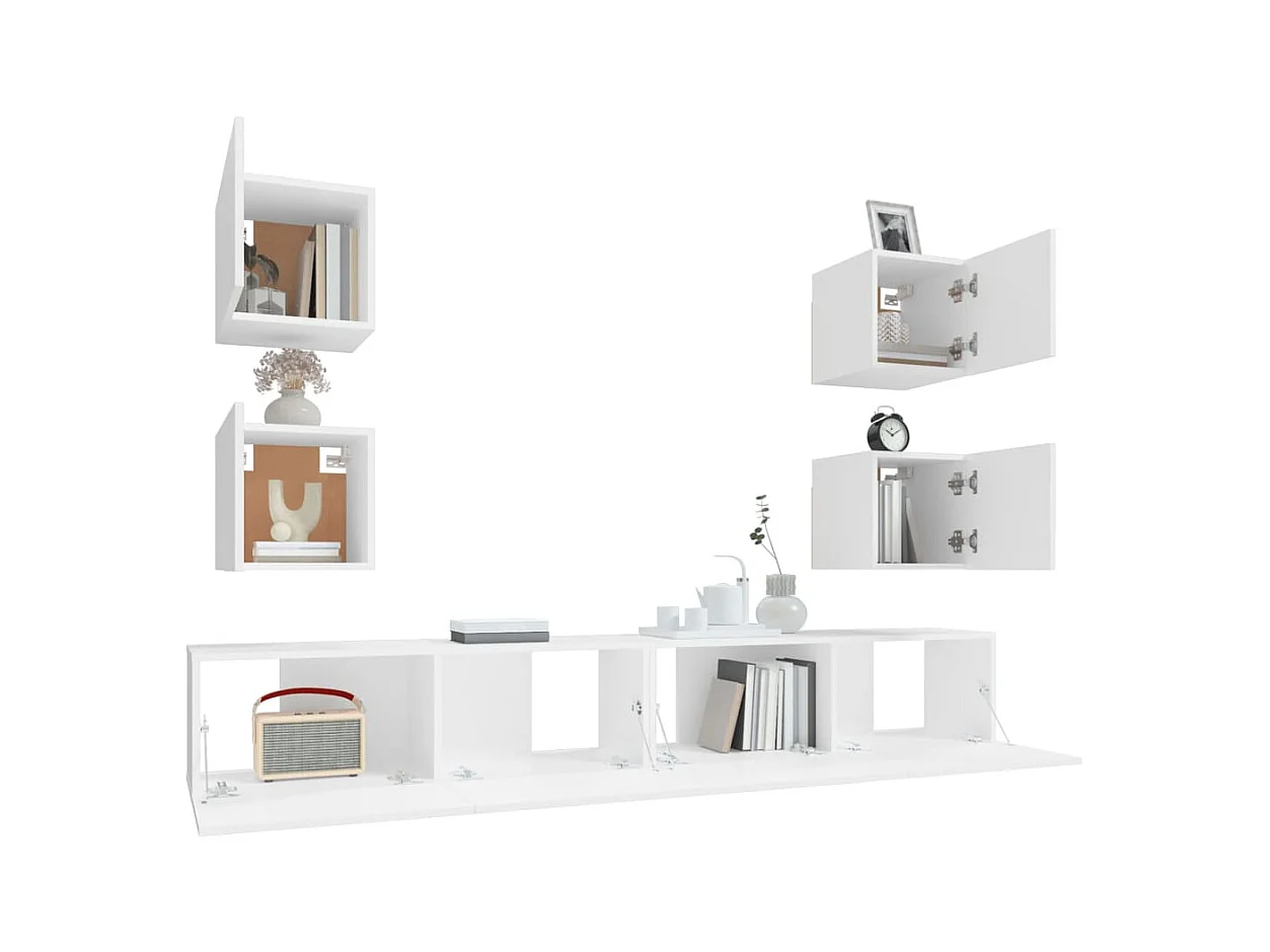 Set de muebles para TV  | Gabinetes de TV |  Muebles de salón 6 piezas madera contrachapada blanco