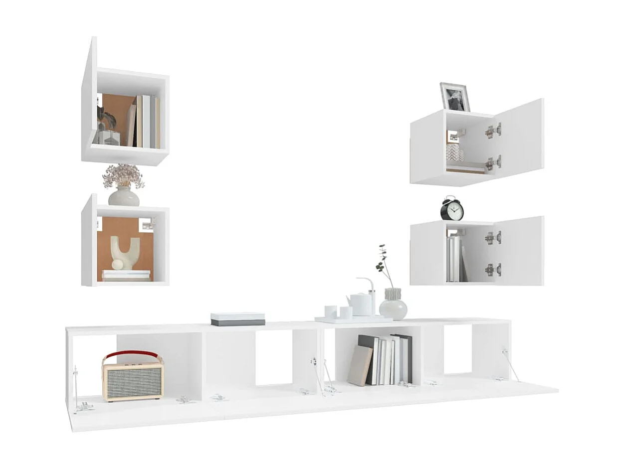 Ensemble de meubles TV | Bancs TV | Armoires TV 6 pcs Blanc Bois d'ingénierie