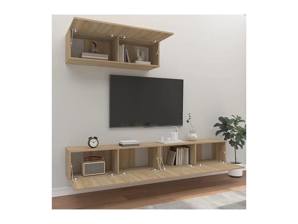 Set de muebles para TV  | Gabinetes de TV |  Muebles de salón 3 pzas madera contrachapada roble sonoma